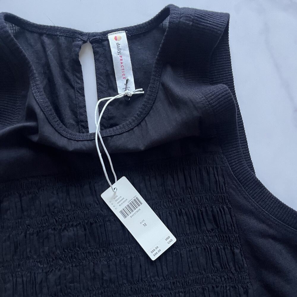 Daily Practice by Anthropologie Prix Mini Dress Black Smocked Cotton Sz Medium - Picture 8 of 11